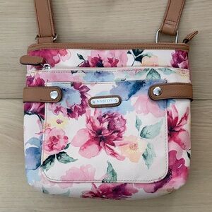 Rosetti Pink and Tan Floral Crossbody Bag